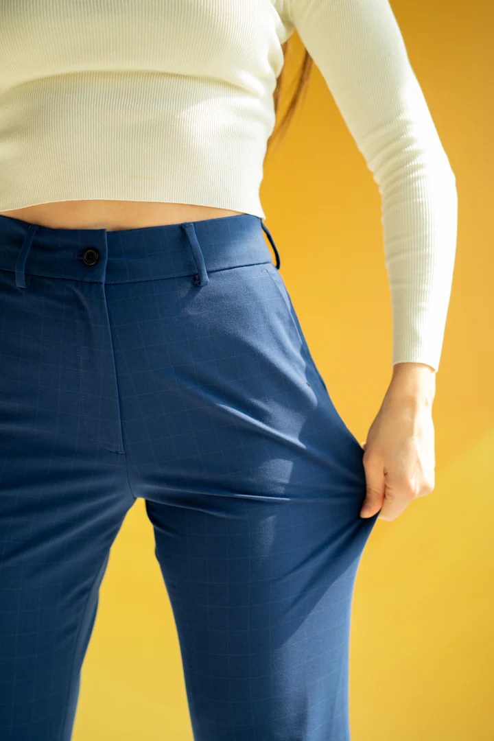 Buy Women's Blue Checks Formal Pants Online In India