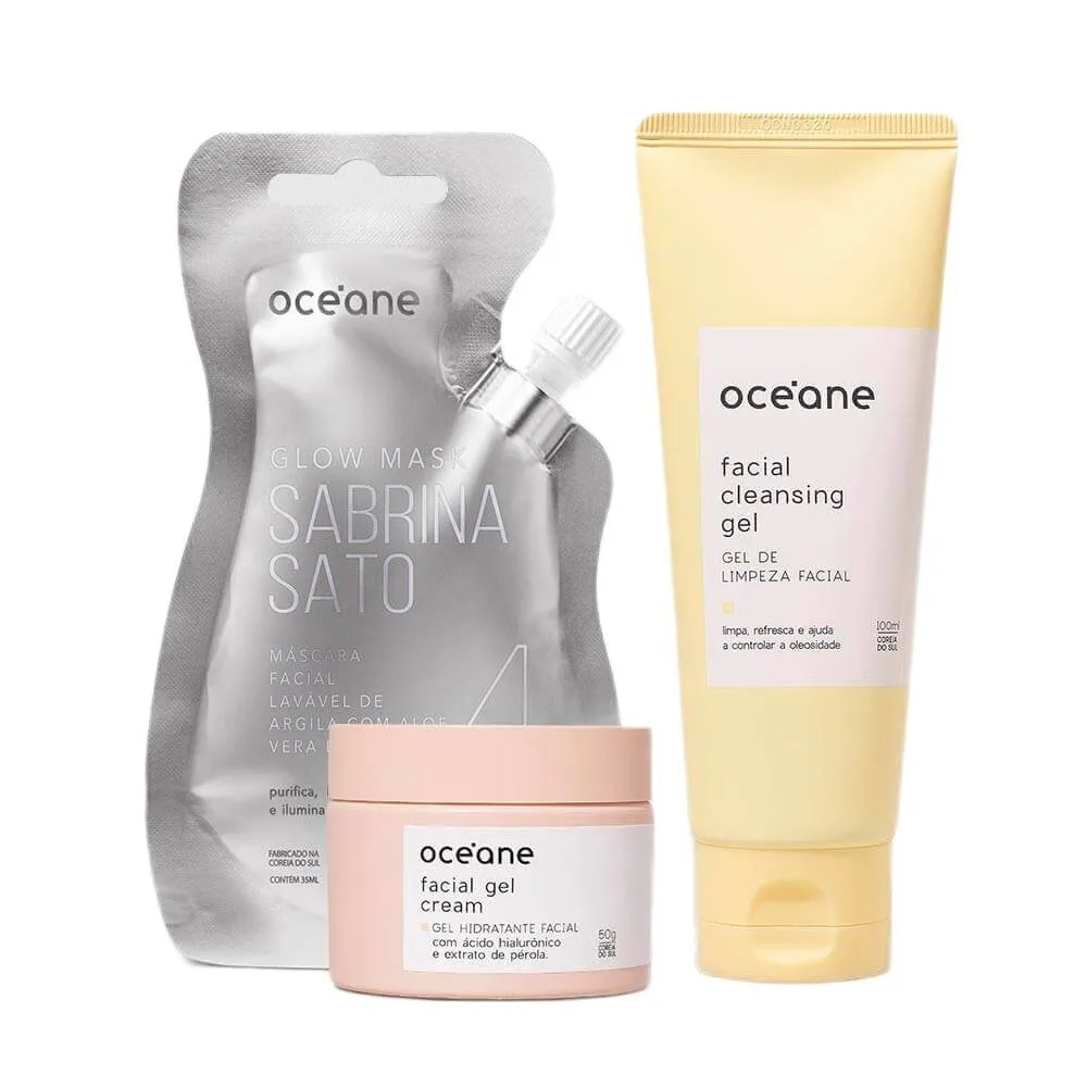 Kit Océane Skincare Máscara Facial + Gel De Limpeza + Gel Hidratante
