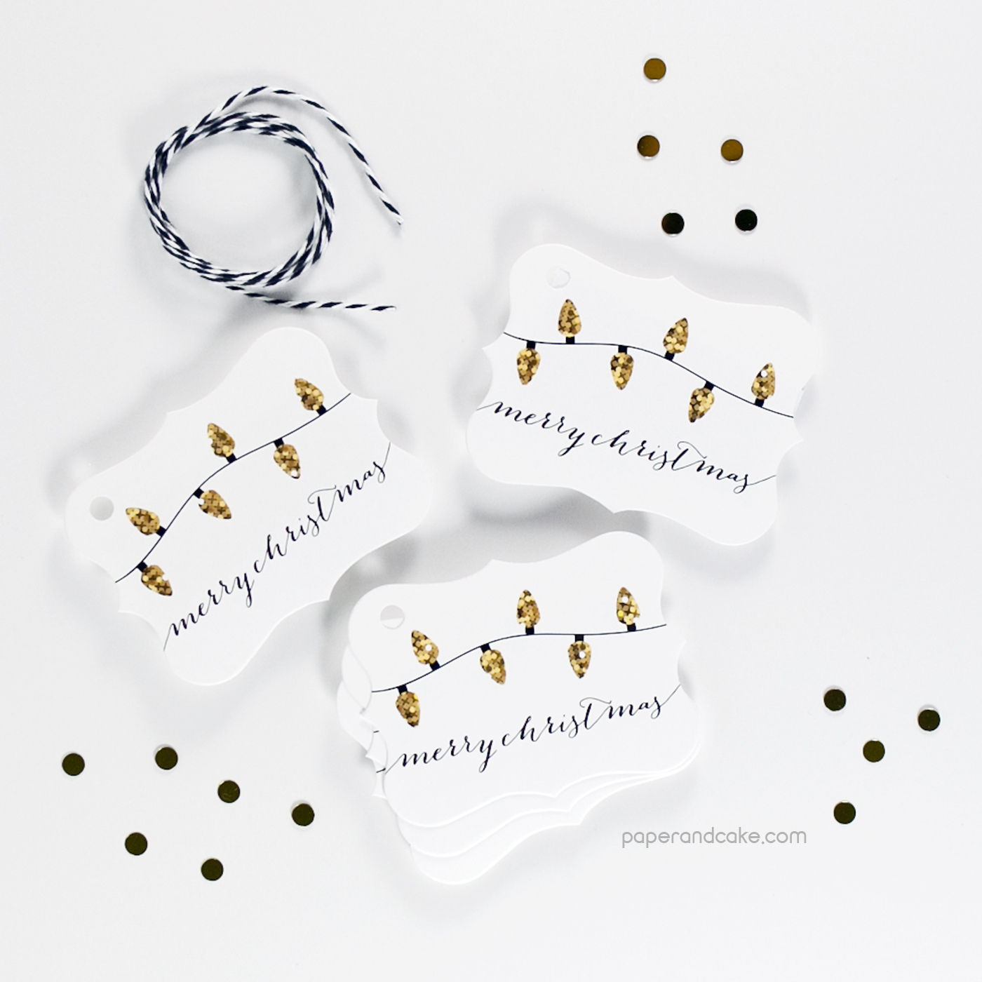 Bulbs Merry Christmas Gift Tags Paper and Cake