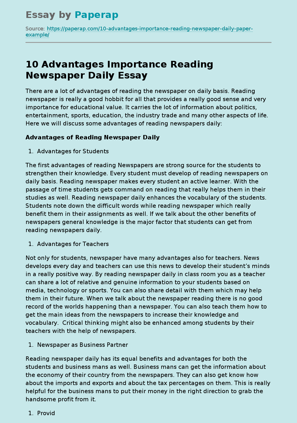 10 Advantages Importance Reading Newspaper Daily Free Essay Example