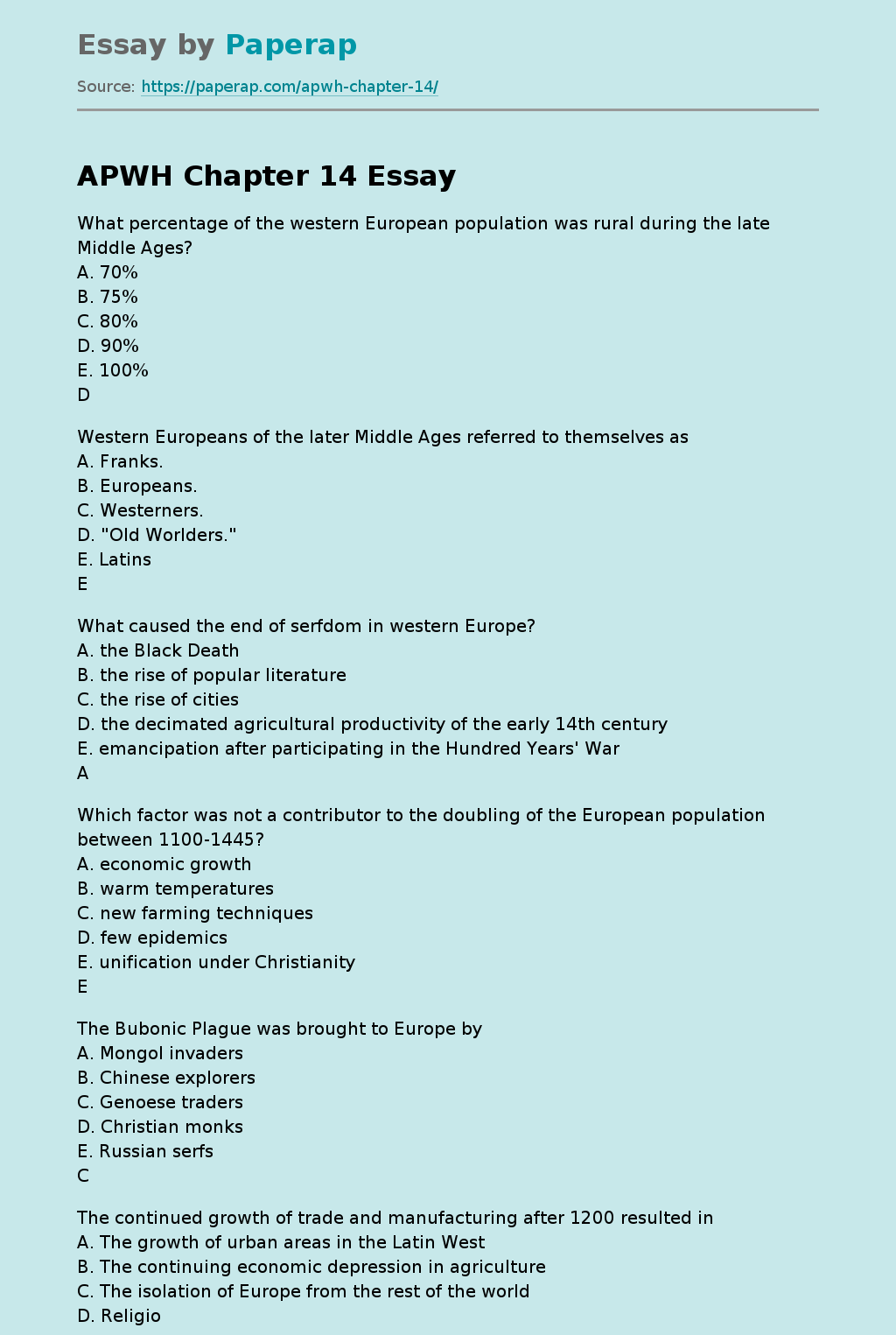 APWH Chapter 14 Free Essay Example