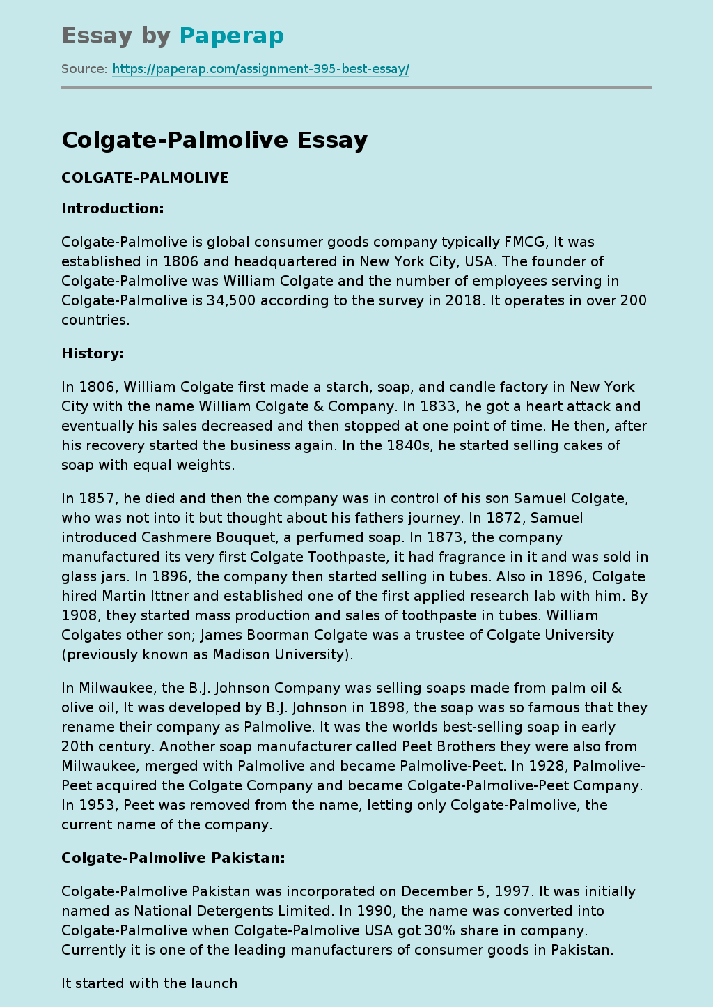 ColgatePalmolive Free Essay Example