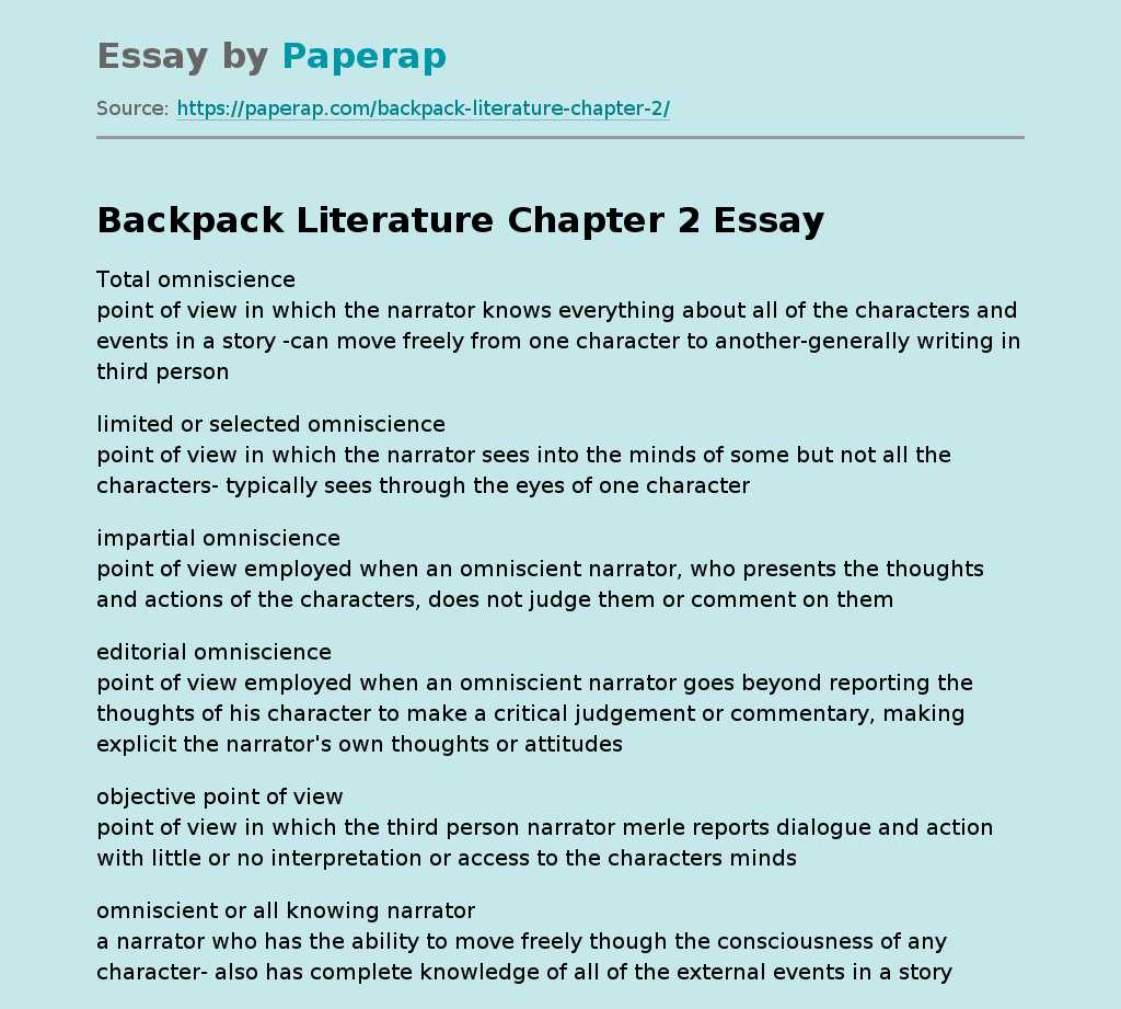 Backpack Literature Chapter 2 Free Essay Example