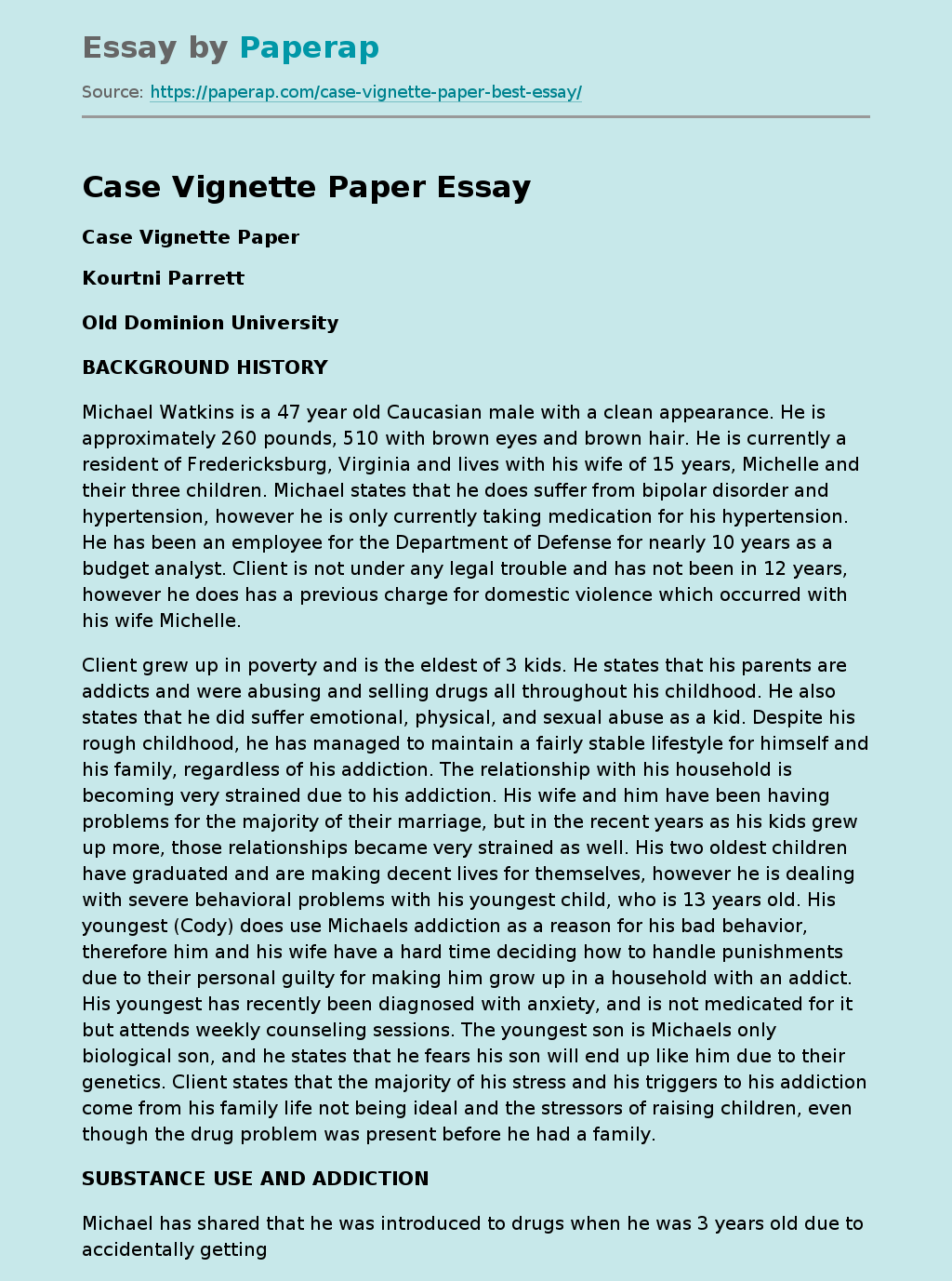 Case Paper Free Essay Example