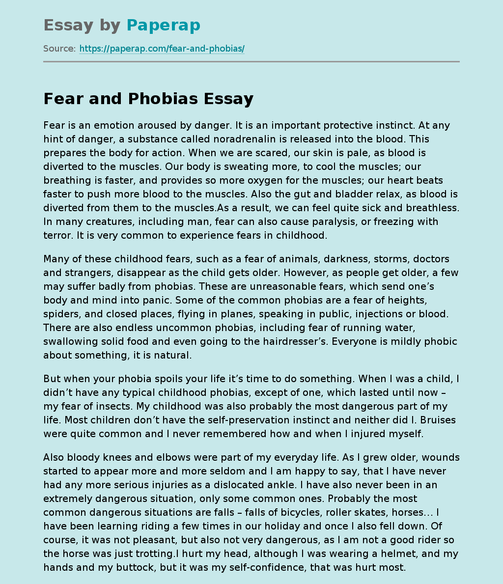 Fear and Phobias Free Essay Example