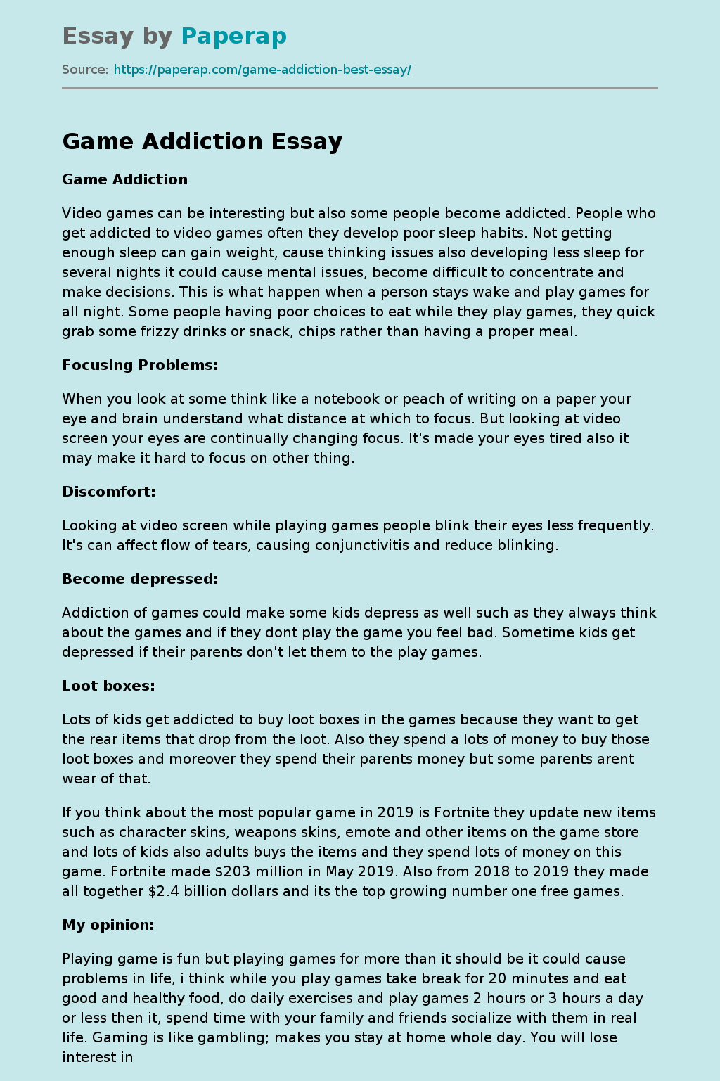 Game Addiction A Troubling Trend Free Essay Example