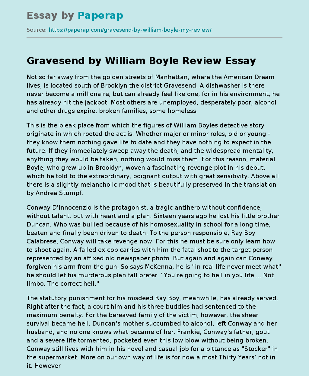 Gravesend by William Boyle Review Free Essay Example