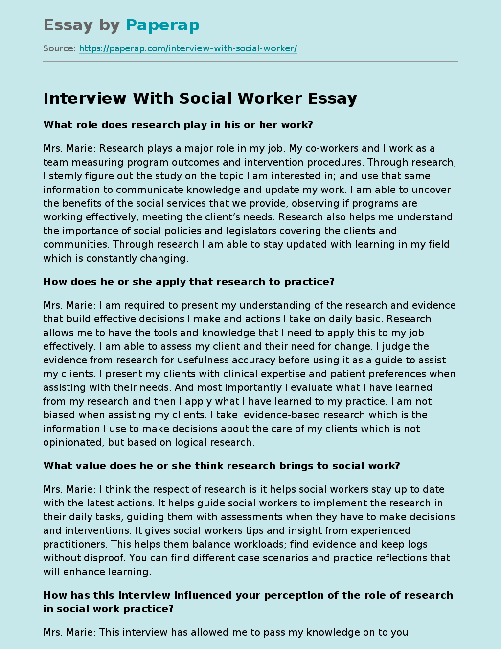Interview With Social Worker Assignment Essay Example