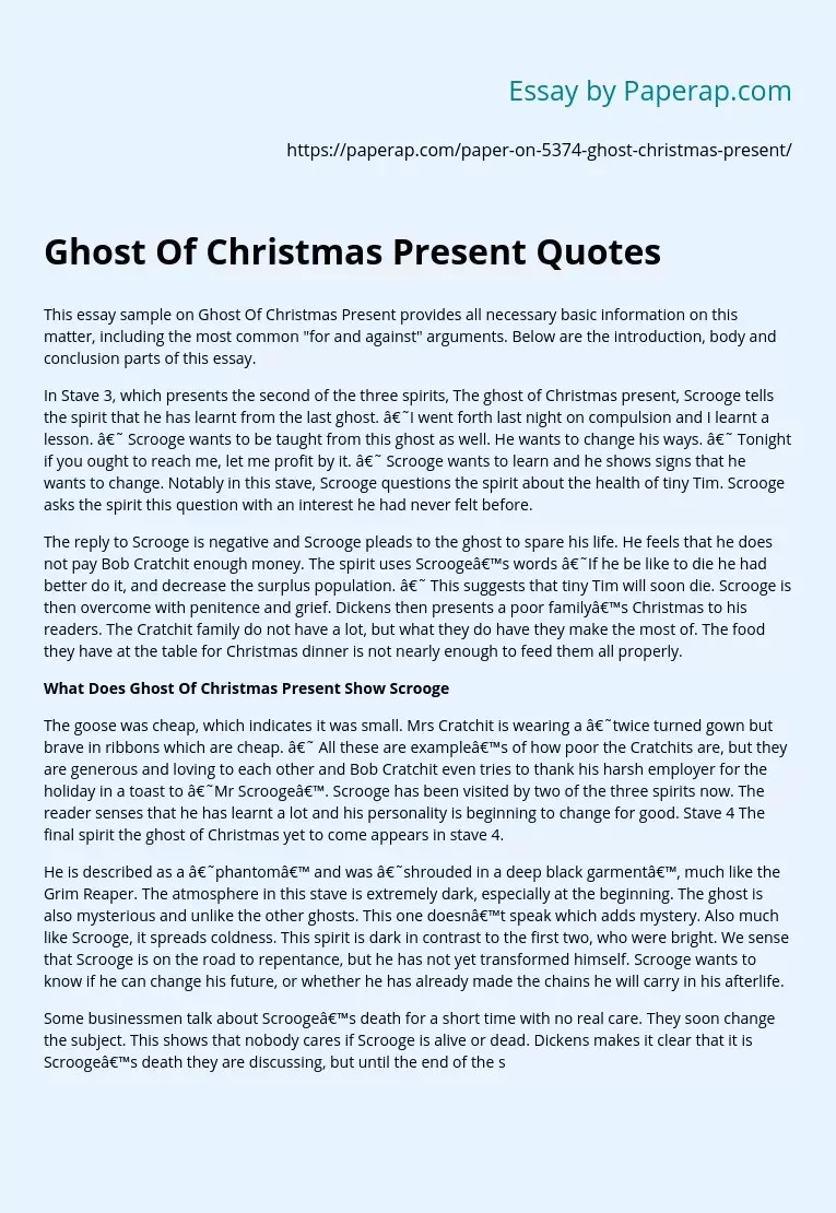 Ghost Of Christmas Present Quotes Free Essay Example