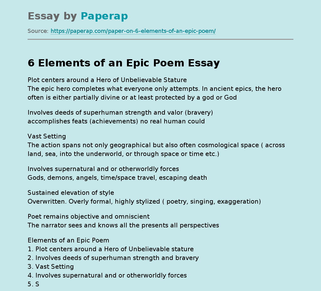 6 Elements of an Epic Poem Essay Example