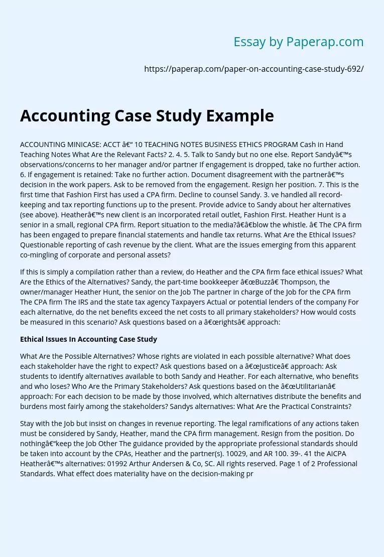 Accounting Case Study Example Free Essay Example