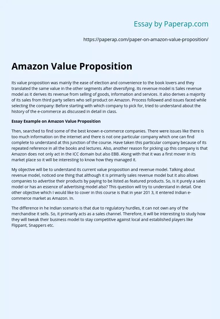 Amazon Value Proposition Free Essay Example