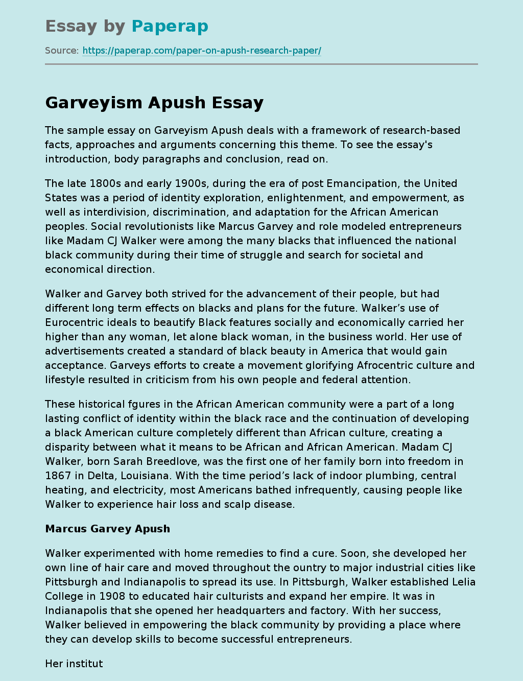 Garveyism Apush Free Essay Example