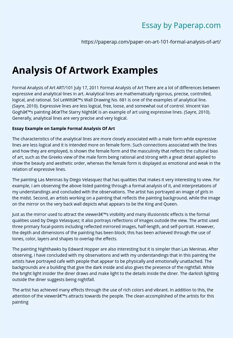 Analysis Of Artwork Examples Free Essay Example