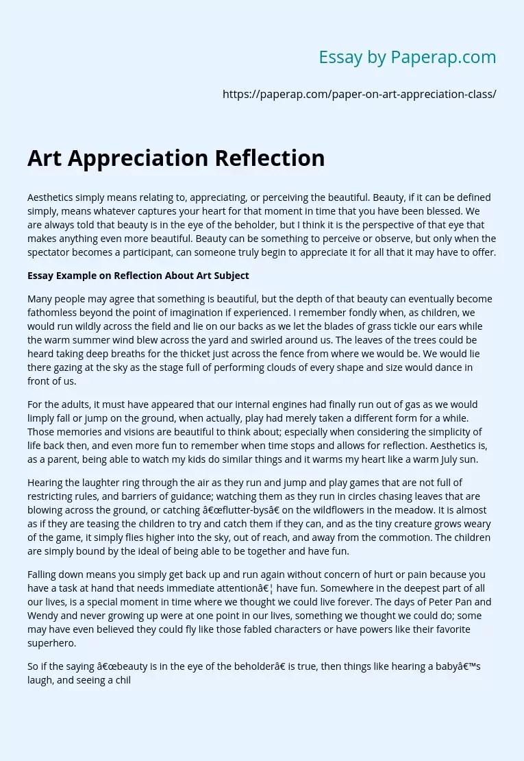 Art Appreciation Reflection Essay Example