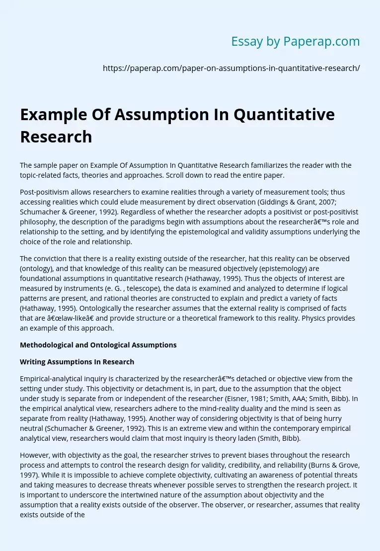 Example Of Assumption In Quantitative Research Thesis And Proposal