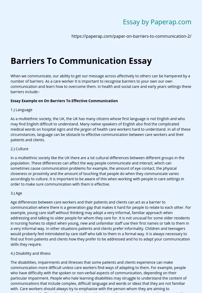 Barriers To Communication Essay Free Essay Example