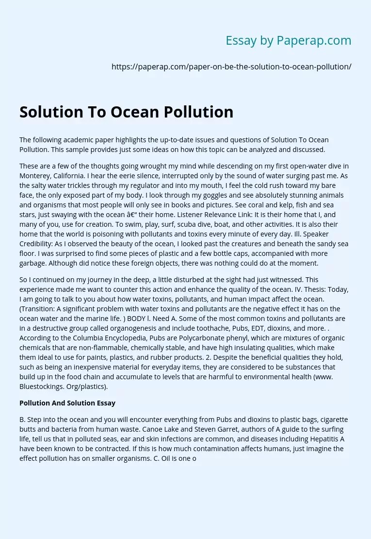 Solution To Ocean Pollution Free Essay Example