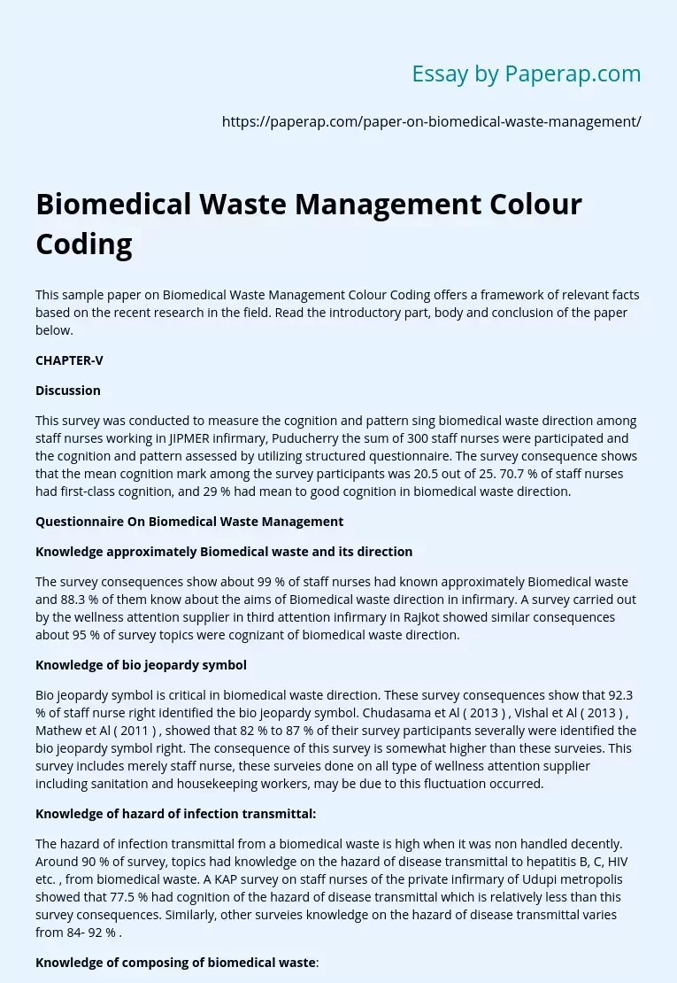 Biomedical Waste Management Colour Coding Free Essay Example