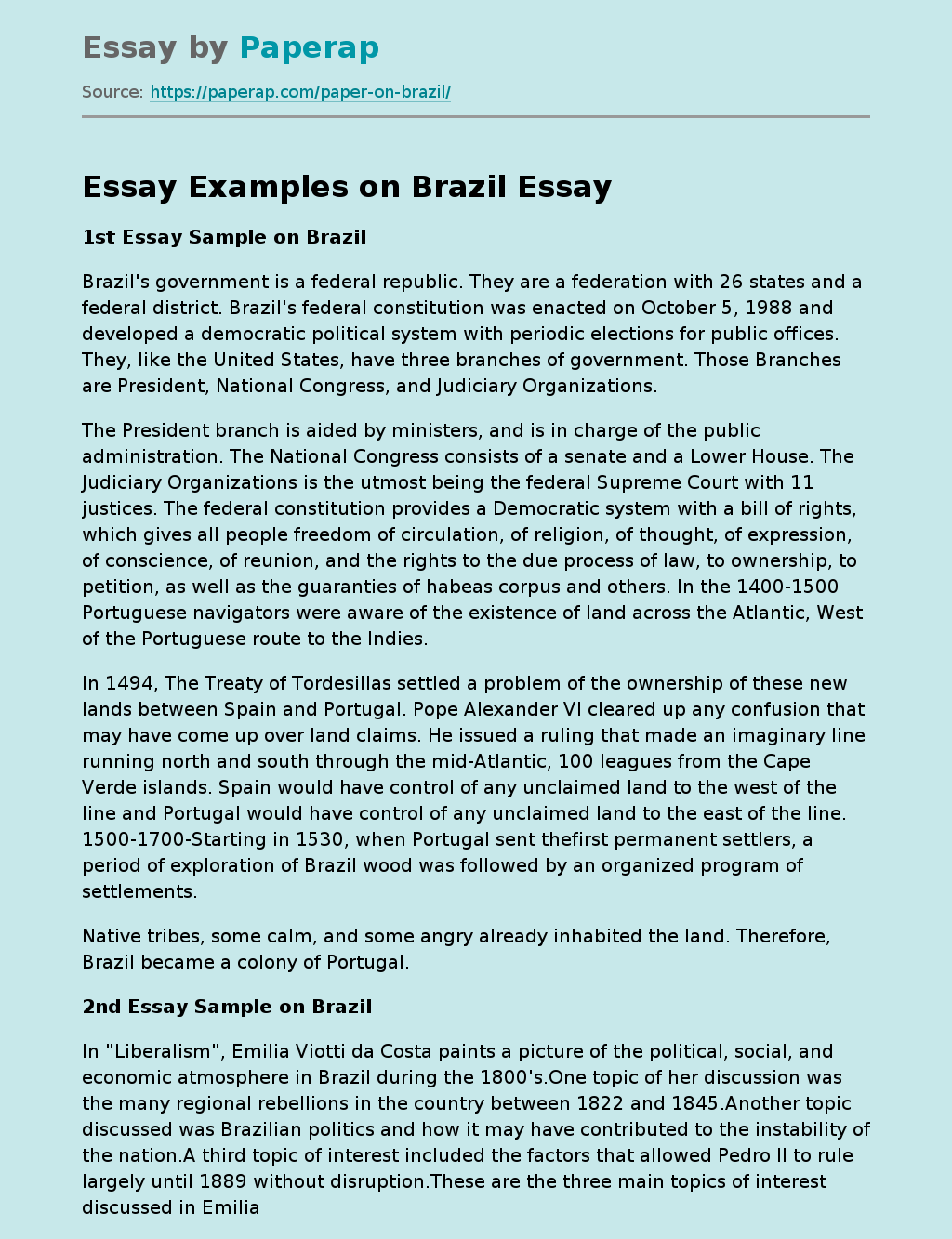 Political Structure of Brazil Free Essay Example
