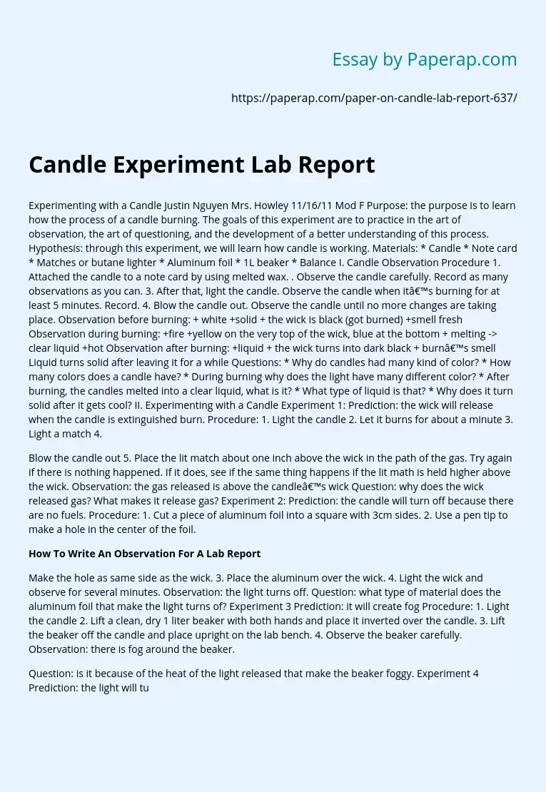 Experimenting with a Candle Free Essay Example