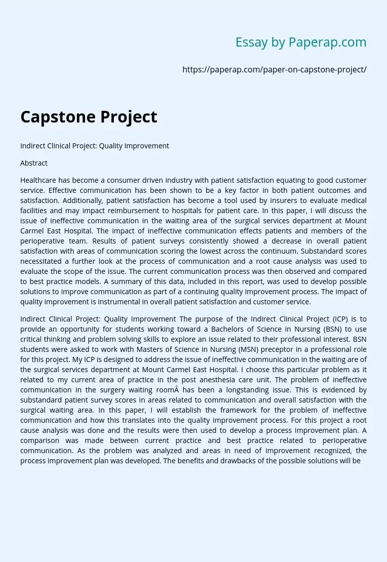 Capstone Project Free Essay Example