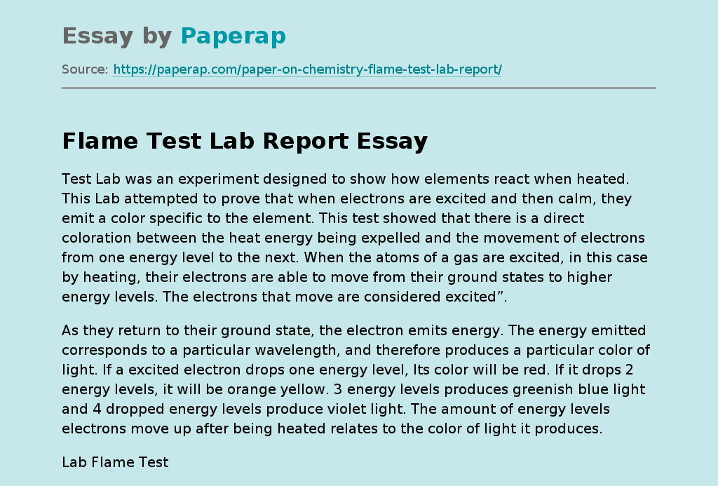 Flame Test Lab Report Free Essay Example