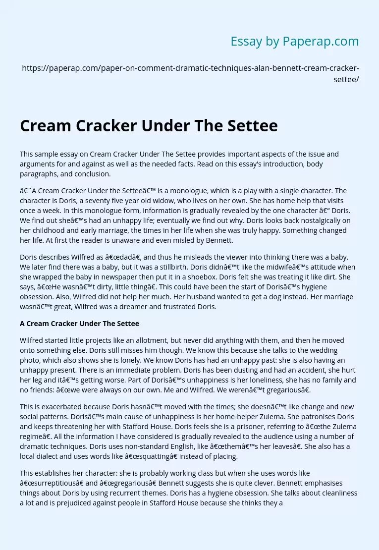 Cream Cracker Under The Settee Free Essay Example