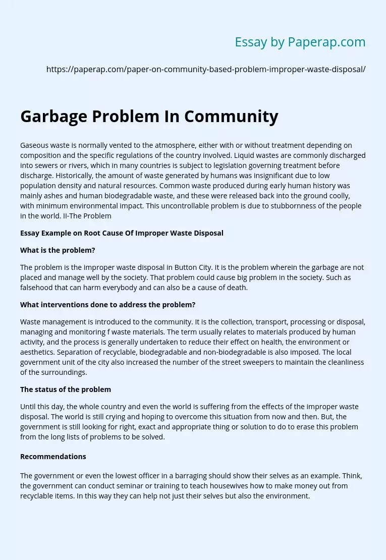 Garbage Problem In Community Problem Solution Essay Example