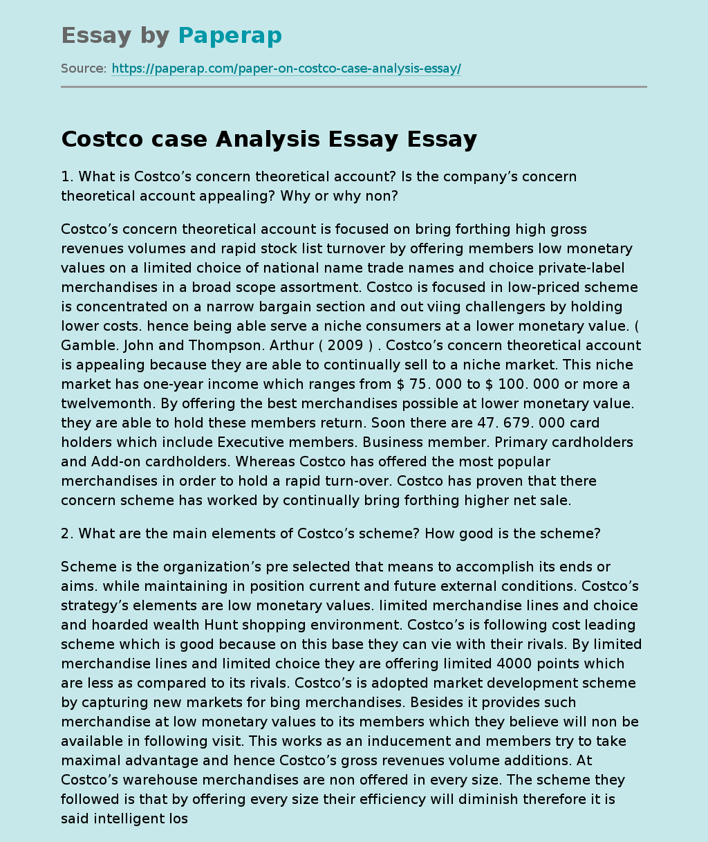 Costco case Analysis Essay Free Essay Example
