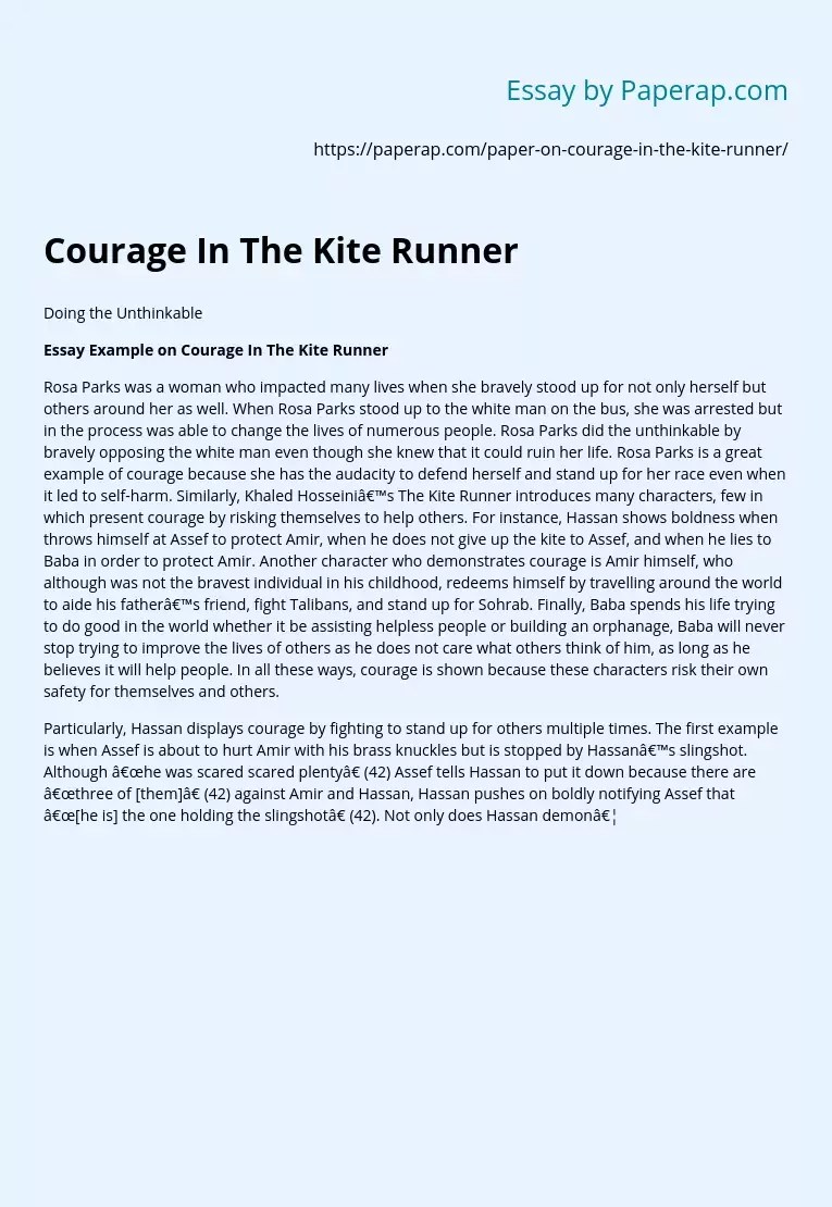 Courage In The Kite Runner Free Essay Example