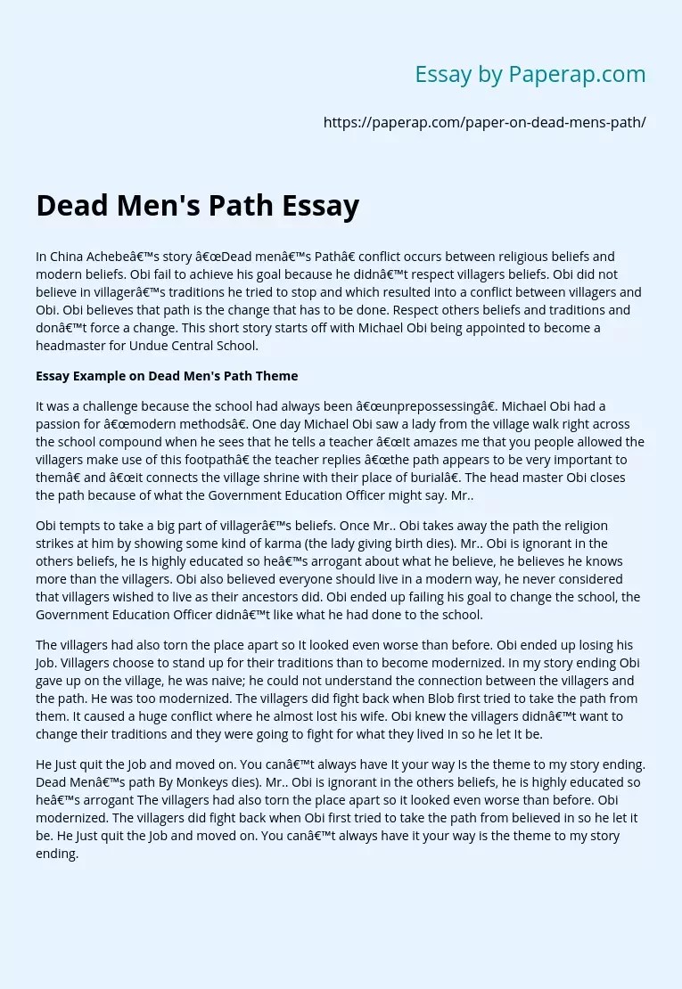 Dead Men's Path Short Story Analysis Free Essay Example
