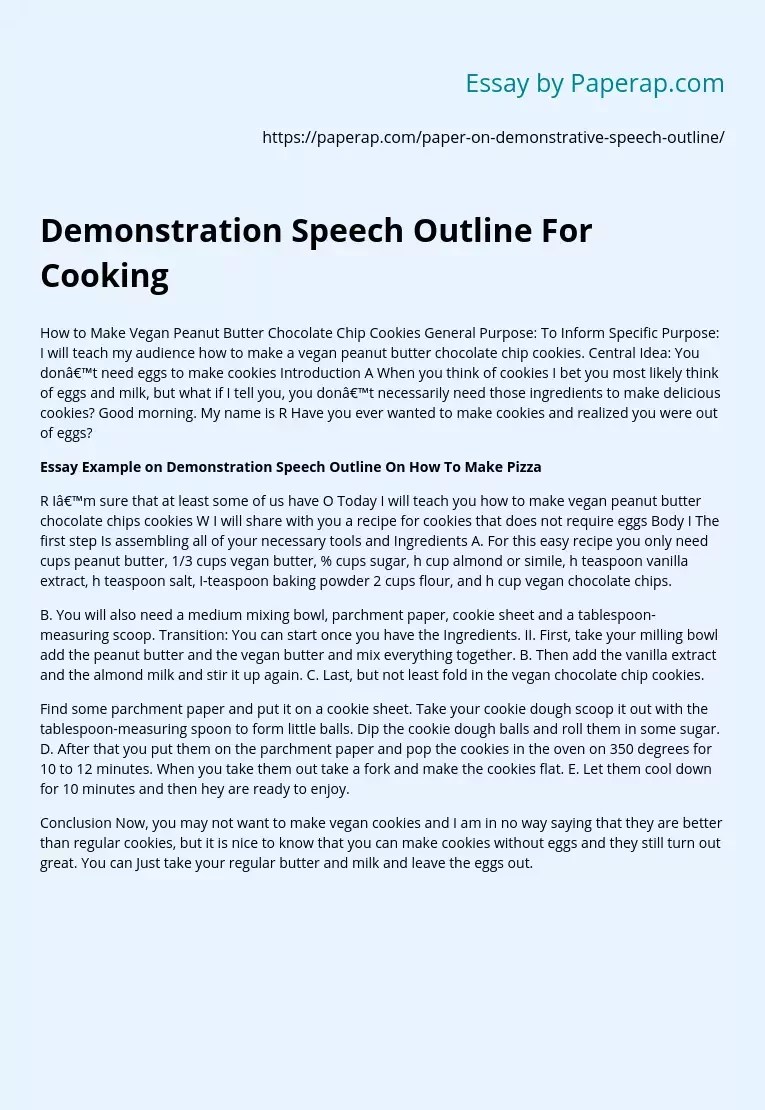 Demonstration Speech Outline For Cooking Essay Example