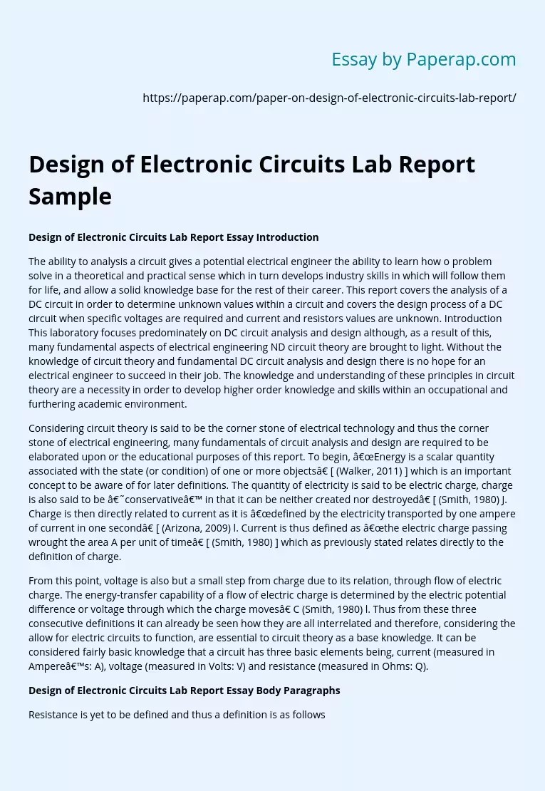 Design of Electronic Circuits Lab Report Free Essay Example