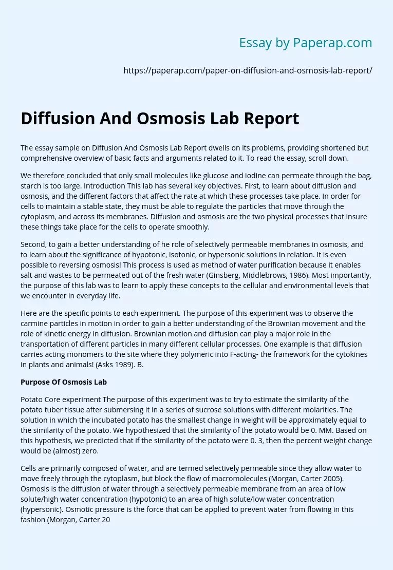 Diffusion And Osmosis Lab Report Free Essay Example