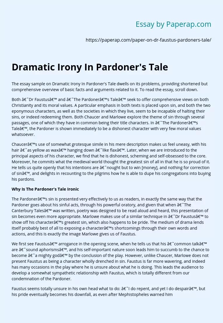 Dramatic Irony In Pardoner's Tale Essay Example