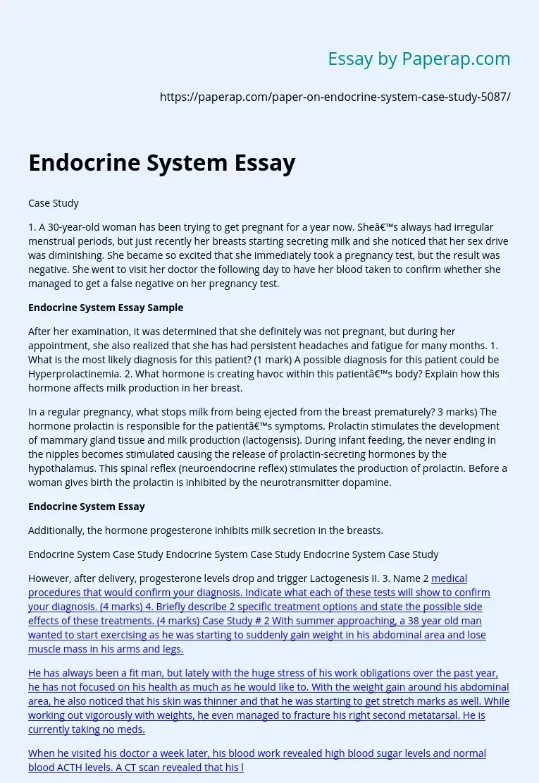 Endocrine System Essay Free Essay Example