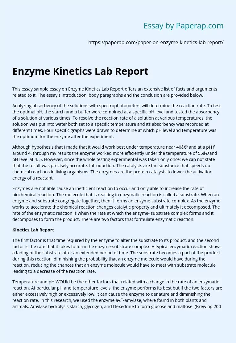 Enzyme Lab Report Free Essay Example
