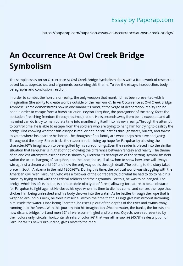 An Occurrence At Owl Creek Bridge Symbolism Free Essay Example