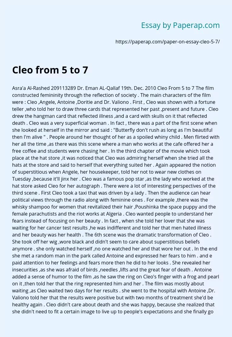 Cleo from 5 to 7 Free Essay Example
