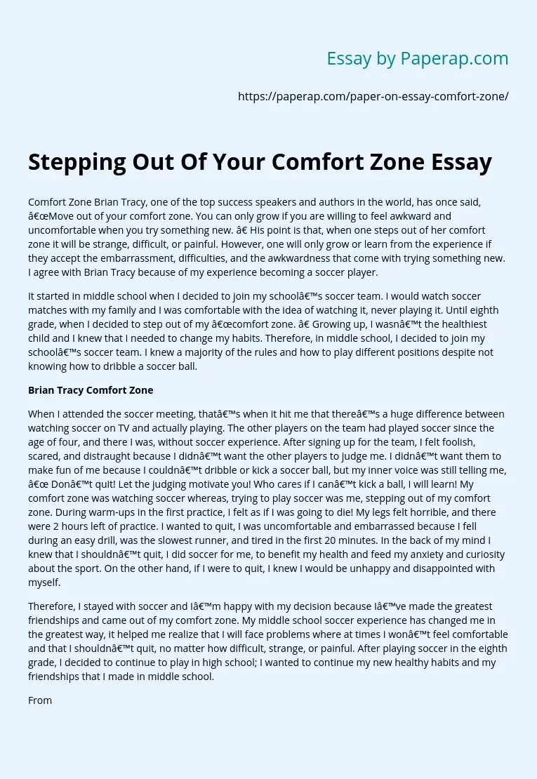Stepping Out Of Your Comfort Zone College Essay Example