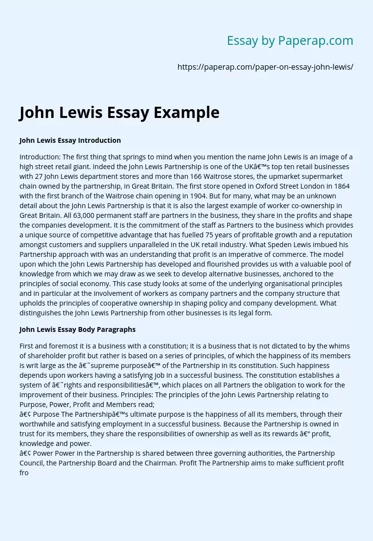 John Lewis Essay Example Free Essay Example