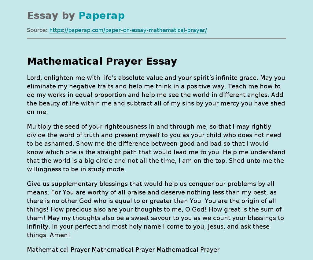 Mathematical Prayer Essay Example