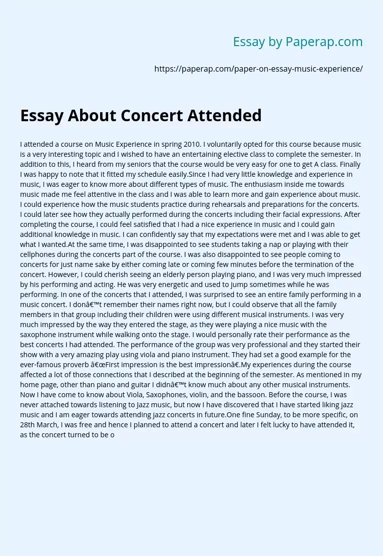 Concert Attended Essay Example
