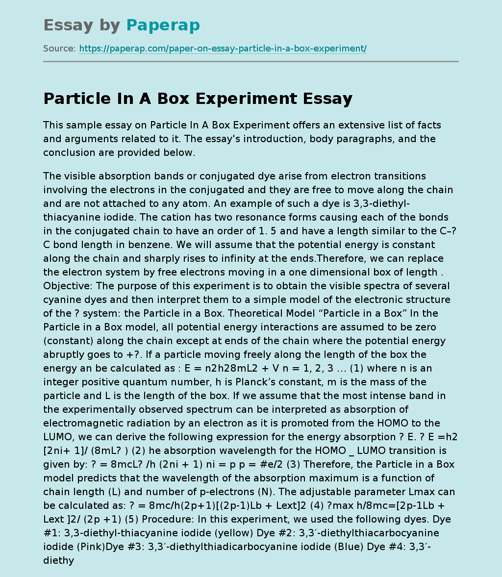 Particle In A Box Experiment Free Essay Example
