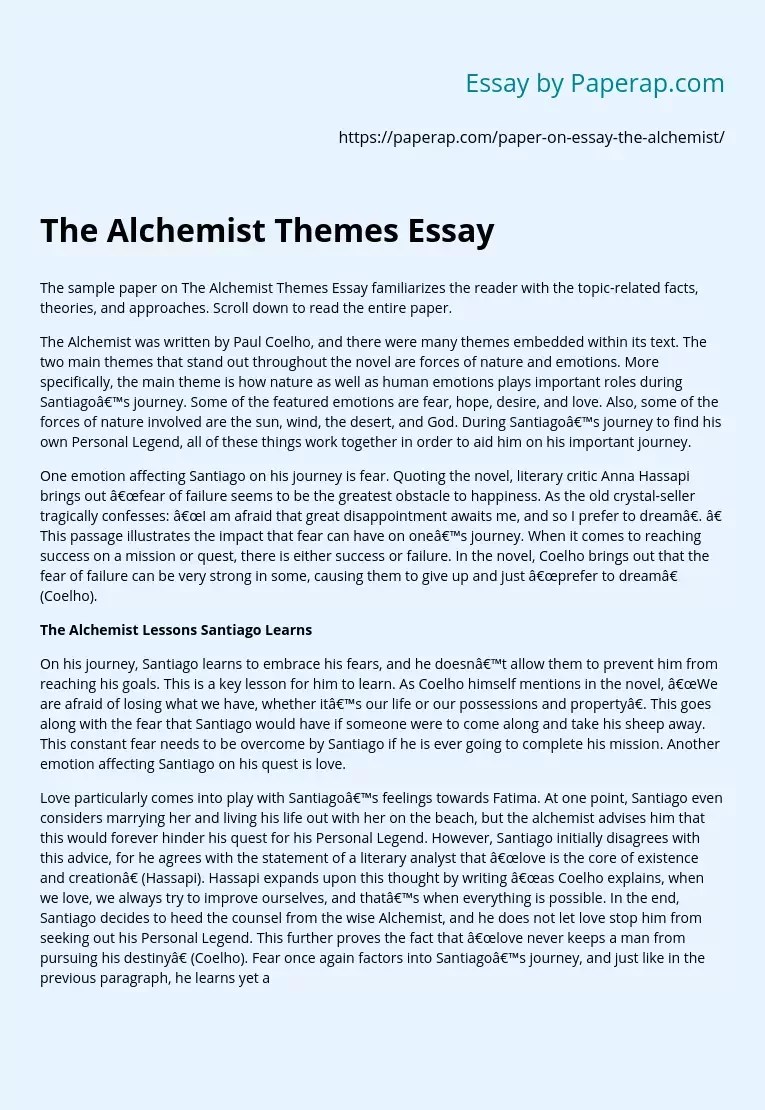 The Alchemist Themes Essay Free Essay Example