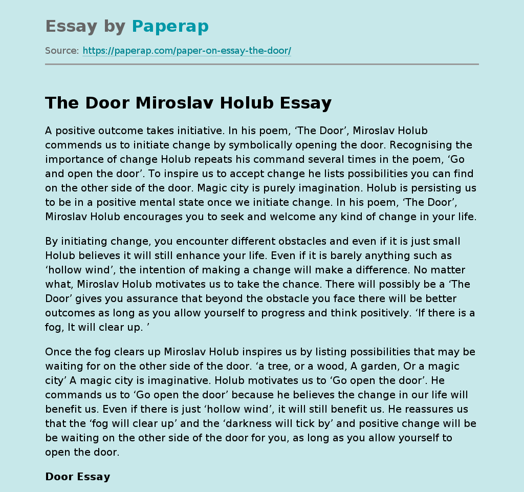 The Door Miroslav Holub Free Essay Example