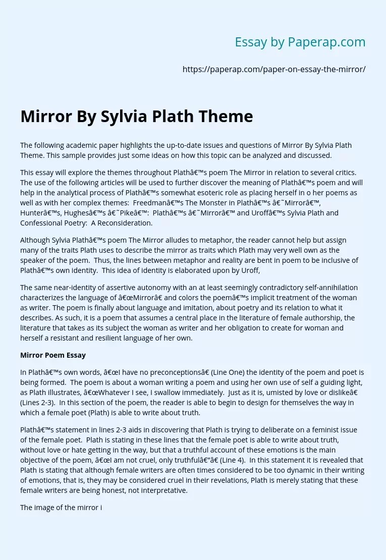 Mirror By Sylvia Plath Theme Free Essay Example