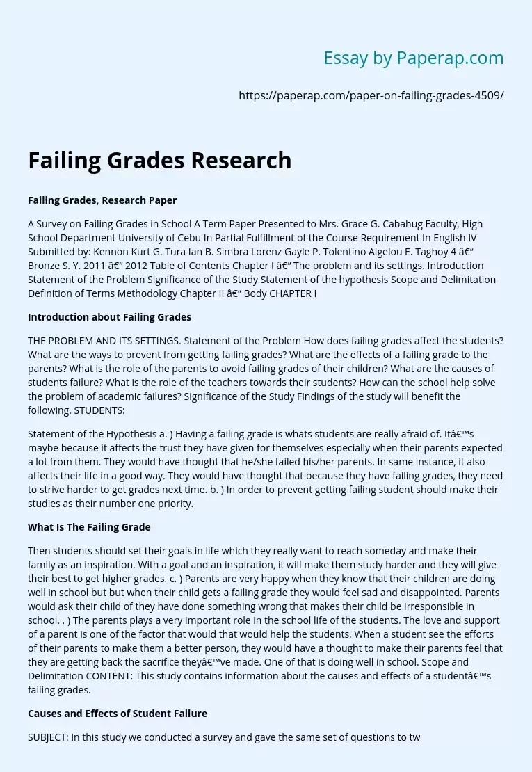 Failing Grades Research Cause And Effect Essay Example