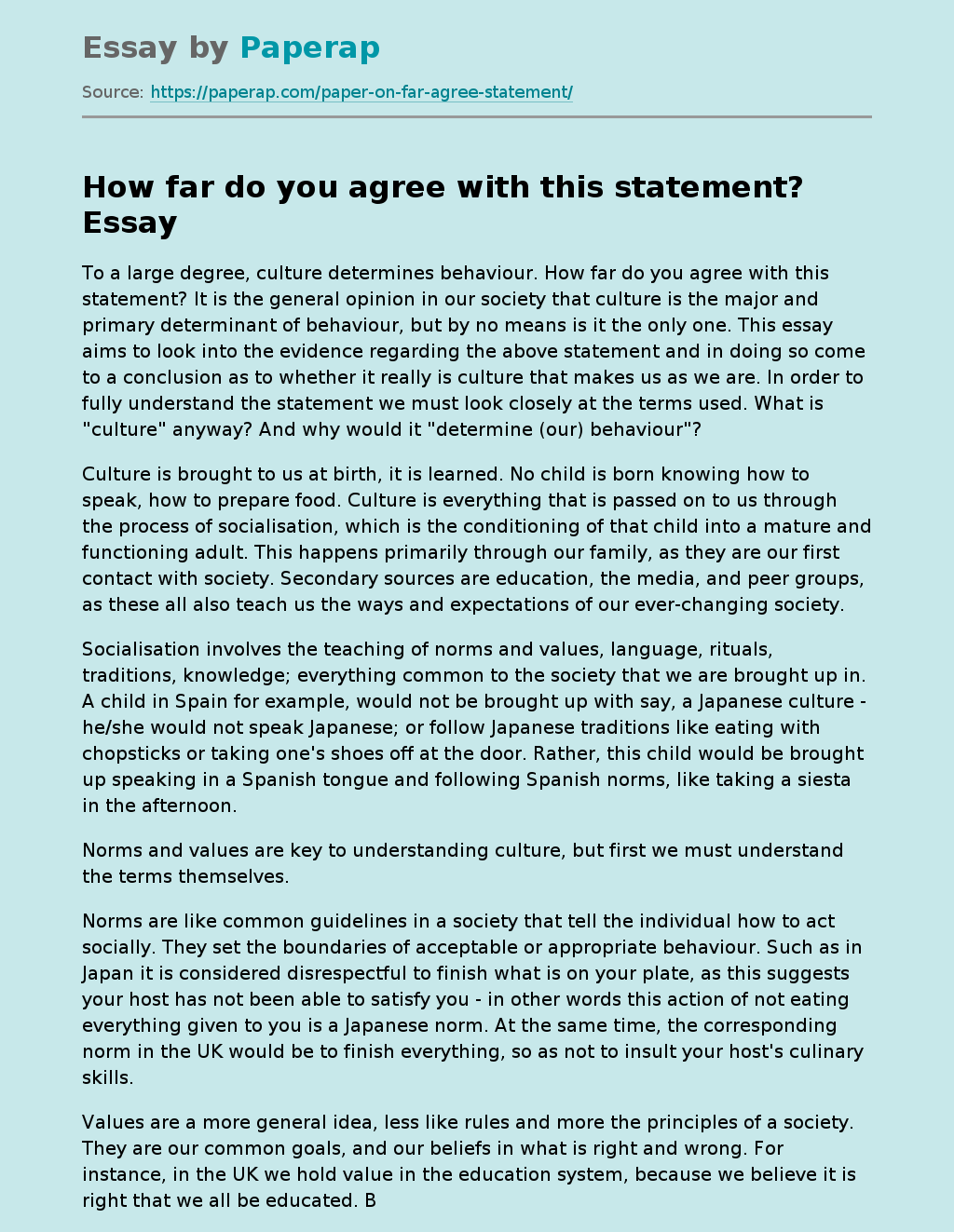 How far do you agree with this statement? Essay Example